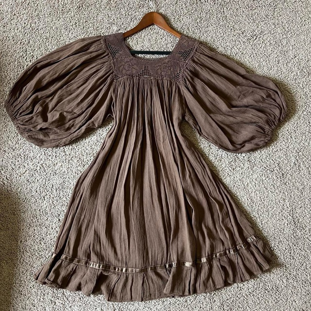 Sold- Vintage Mexican 100% Cotton Gauze Balloon Sleeved Midi Dress